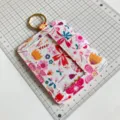 Floral print card holder ID badge case with keyring, detailed view for women everyday use. - Rose Red