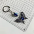 Vintage rhinestone butterfly keychain with evil eye bead, metal ring pendant for bags. - Crystal Butterfly