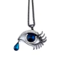 Lange Ketting Met Prachtige Grote Oog Hanger Kristal Druppel Mode Sieraden Accessoire - Gunmetal / Koningsblauw Kristal