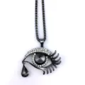Gedetailleerd overzicht van huilende oog kristal lange trui ketting met strass stenen. - Gunmetal / Zilvergrijs Kristal