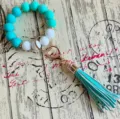 Bunte Silikon Perlen Armband Schlüsselanhänger mit PU Leder Quaste für Damen Alltag. - Mintgrün