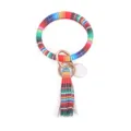 Kleurrijke gestreepte PU leer armband sleutelhanger met kwastje en ronde hanger, stijlvol. - Regenboog
