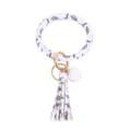 Ronde PU lederen armband sleutelhanger met stijlvolle cactus luipaardprint en kwast detail. - Zwarte Cactus