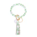 Cactus print PU leer rond armband sleutelhanger met kwastje, stijlvolle pols accessoire sleutels. - Groene Cactus
