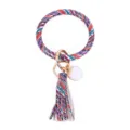 PU lederen armband sleutelhanger met kwast en geometrische print, stijlvolle polssleutelhanger. - Regenboog Gestreept