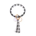Zwart-witte ruitjes lederen armband sleutelhanger met bijpassende kwast en sublimatieblanco. - Zwart Wit Geblokt