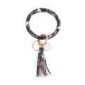PU lederen ronde armband sleutelhanger met stijlvolle tassel hanger en bloemenprint. - Stierenkop Roos