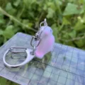 Flocked cute animal keychain pendant with metal ring, ideal for DIY handmade bags. - Pink