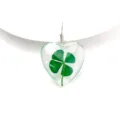 Real four-leaf clover heart resin pendant necklace handmade lucky plant botanical gift - Clover and Heart / Brown Chain