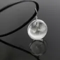 Dandelion dried flower glass globe pendant necklace with black cord for women fashion gift - Double Dandelion / Black Chain