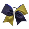 Detailed close-up of the glitter color-block hair bow showing sparkling finish and pearl rhinestone. - Large Swallowtail Bow Style / Gold