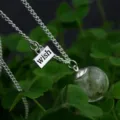 Dandelion glass globe necklace with wish metal tag, silver plated sweater chain jewelry. - 20mm Silver
