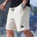 Herren Waffelstrick Freizeitshorts hellbeige Sommer Streetwear bequeme kurze Hosen - S / Unterteile / Milchweiß