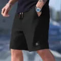 Herren schwarze Waffelstrick Freizeithose Sommer Streetwear bequem Strand Sporthose - S / Unterteile / Schwarz