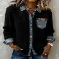 Femme decontractee manches longues tricot episse jean chemise cardigan veste automne mode chic - Noir