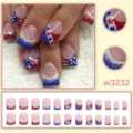 Faux ongles carrés moyens avec des étoiles pailletées rouges, blanches et bleues. - Style Étoile Pailleté Rouge Blanc Bleu (W3232) / 24 Pièces/Boîte