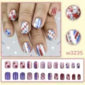 Faux ongles style américain longueur moyenne rouge blanc bleu étoiles rayures en acrylique - Style Rayé Étoilé Rouge Blanc Bleu Occidental (W3235) / 24 Pièces/Boîte