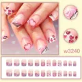 Unghie finte medie lunghe con cuore rosa e design zebrato per l'uso quotidiano in stile. - Stile Sfumato Rosa Cuore Zebra (W3240) / 24 pezzi per scatola