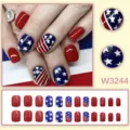 Unghie finte bandiera americana rosso bianco blu stelle strisce media lunghezza set unghie - Stile Stelle e Strisce Rosso Bianco Blu (W3244) / 24 pezzi per scatola