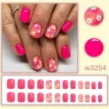 Unghie finte medie rosa con fiori design set manicure da applicare ventiquattro pezzi - Stile Dipinto Margherita Sfumato Rosa Bianco (W3254) / 24 pezzi per scatola