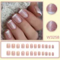 Unghie finte riutilizzabili con design francese glitterato, perfette per ogni giorno. - Stile Quadrato Corto Glitter Sfumato French (W3258) / 24 pezzi per scatola