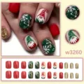 Unghie finte di Natale medio lungo rotondo rosso verde gnomo fiocco di neve glitter 24pz - Stile Glitter Oro Babbo Natale Fiocco di Neve (W3260) / 24 pezzi per scatola