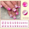 Unghie finte francesi rosa con grazioso design a cuore, set di unghie medie per uso quotidiano. - Stile Cuore Bordo Bianco French Rosa (W3268) / 24 pezzi per scatola