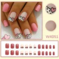 Unghie finte lunghezza media simpatici cuori rosa a pois set per manicure femminile - Stile Cuore Polka Dot Contrasto Rosa Bianco (W4051) / 24 pezzi per scatola