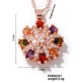 Collana con ciondolo a fiore in oro rosa con zirconi colorati, catena 40+5cm, elegante. - Squisito Stile a Grappolo di Fiori (KSN00267) / Oro rosa
