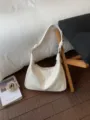 Minimalist white hobo shoulder bag, retro commuting PU leather handbag with knot strap. - Off-white (Without Charm)