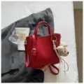 Red PU Leather Tote Bag Casual Commuter Handbag with Cute Bow Pendant Variant Style - Red with Pendant