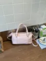 Pink bowling shoulder bag, stylish casual PU leather crossbody handbag for women daily commuting. - No Pendant / Pink