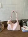 Pink leather shoulder bag hobo handbag with cute bear pendant for women daily commuting. - Pink With Pendant
