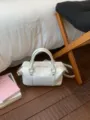 White PU leather pillow shoulder bag, casual crossbody tote with zipper and silver hardware. - No Pendant / White