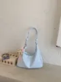 Light blue shoulder bag stylish commuter hobo purse with cute bear charm for women daily use. - Blue + Pendant
