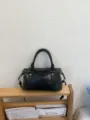 Chic black pillow shoulder bag, versatile casual PU leather handbag for women daily commuting style. - No Pendant / Black