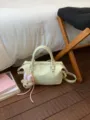 Chic pale yellow pillow handbag with cute bear pendant, versatile shoulder crossbody bag. - With Pendant / Yellow