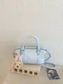 Light blue Boston pillow shoulder bag with cute teddy bear plush pendant for women. - With Pendant / Blue