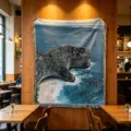 Coperta da divano tessuta paesaggio oceano blu plaid jacquard arazzo decor variante - 130*160 cm (nappine incluse) / Isola Penida
