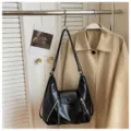 Stylish black PU leather hobo shoulder bag with front zippers and flap for daily women fashion - Black without Pendant