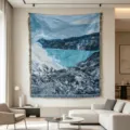 Paesaggio isola mare blu arazzo teso da parete decorazione coperta da divano soggiorno moderno - 130*160 cm (nappine incluse) / Vulcano Ijen