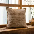 Housse de coussin décorative en maille confortable pour canapé avec bordure marron. - Housse 45x45cm / Tricoté Café Large Bord