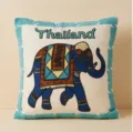 Housse de coussin brodée éléphant style thaïlandais Asie du Sud-Est en coton déco - Housse de Coussin 45x45cm Sans Garnissage / Cadre Éléphant Cyan