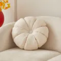 Coussin rond en peluche plissée beige, coussin roue de citrouille pour canapé et salon. - 35x35cm / Beige