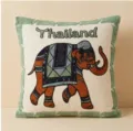 Housse de coussin décorative brodée éléphant thaïlandais en coton style asiatique - Cadre Éléphant Vert