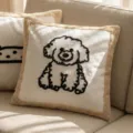 Coussin de canapé décoratif en peluche douce avec une broderie de chiot mignon pour salon. - Chien Bouclé / 45x45cm (Sans Coussin)