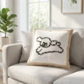 Coussin brodé de chien mignon style nordique avec bordure à franges pour canapé et lit. - Chien Bouclé Courant / 45x45cm (Sans Coussin)