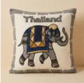 Housse de coussin décorative éléphant brodé style thaïlandais, protection canapé élégante. - Cadre Éléphant Gris