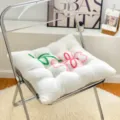 Plush chair cushion with cute embroidered flower design, thick warm seat pad for office home - Pink Butterfly Floral