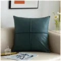 Détail de coussin en cuir PU vert foncé, oreiller de canapé nordique avec surpiqûre. - Housse Seule (Sans Coussin) / Bleu Foncé 45x45cm
